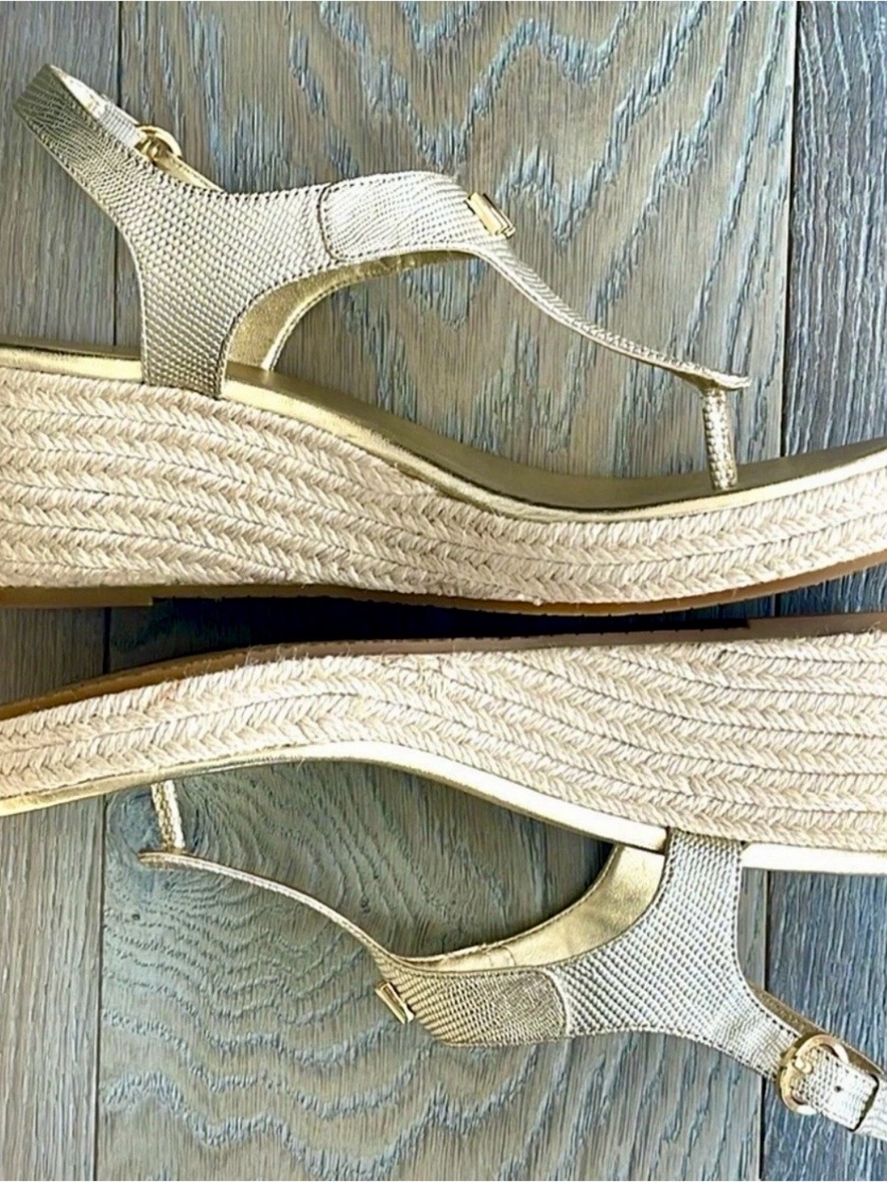 Michael Kors Gold Metallic Espadrille Wedge Sandals - Picture 6 of 7
